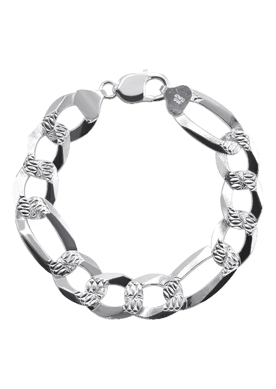 Silver Diamond Cut Figaro Bracelet