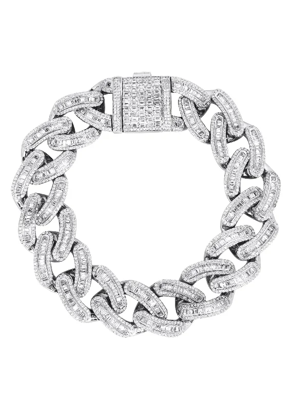 Silver White Iced Out Baguette Miami Cuban Bracelet