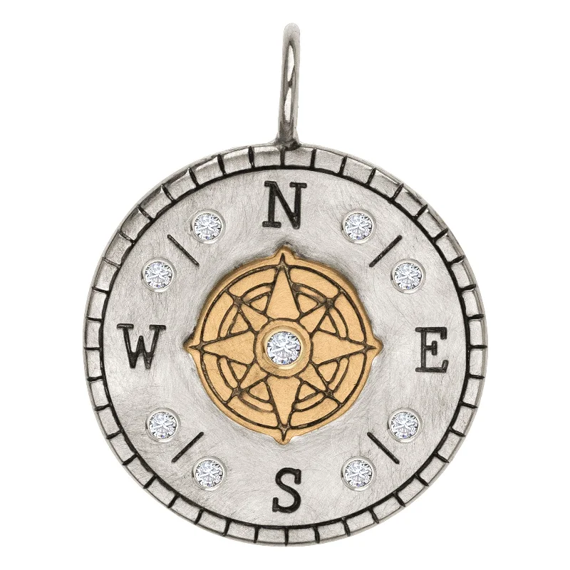 Fashion-Forward Jewelry At Exclusive Discounts Silver Raised Compass Round Charm