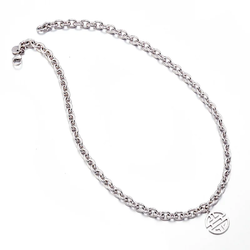 Luxury Meets Affordability – Jewelry Sale Live Now Silver Chunky Link Necklace with Shou Pendant Luxury Meets Affordability – Jewelry Sale Live Now Silver Chunky Link Necklace with Shou Pendant