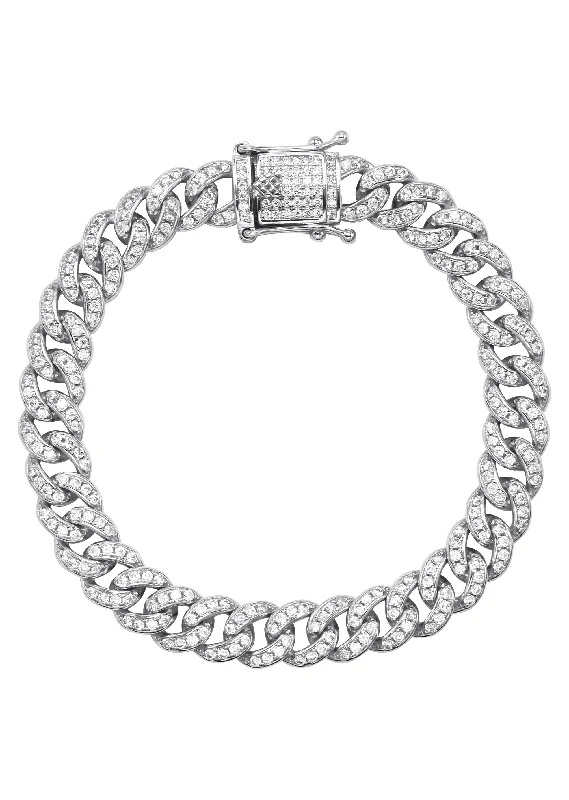 Silver White Ice Out Miami Cuban Bracelet