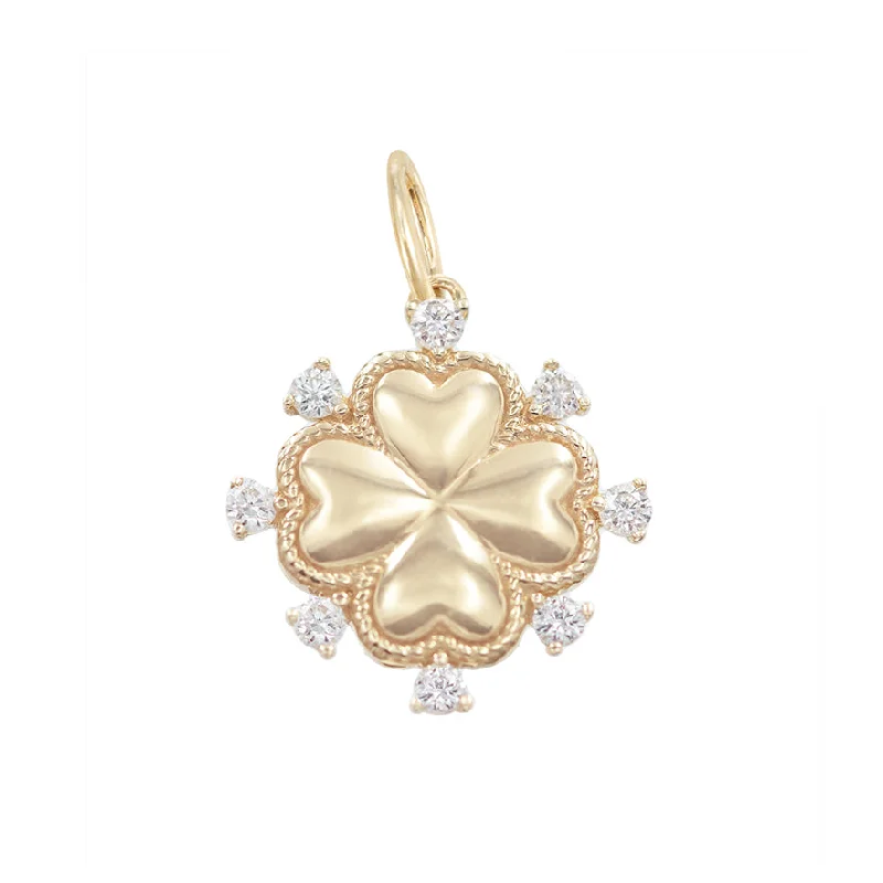 Solid Gold Four Leaf Clover Charm with Diamonds