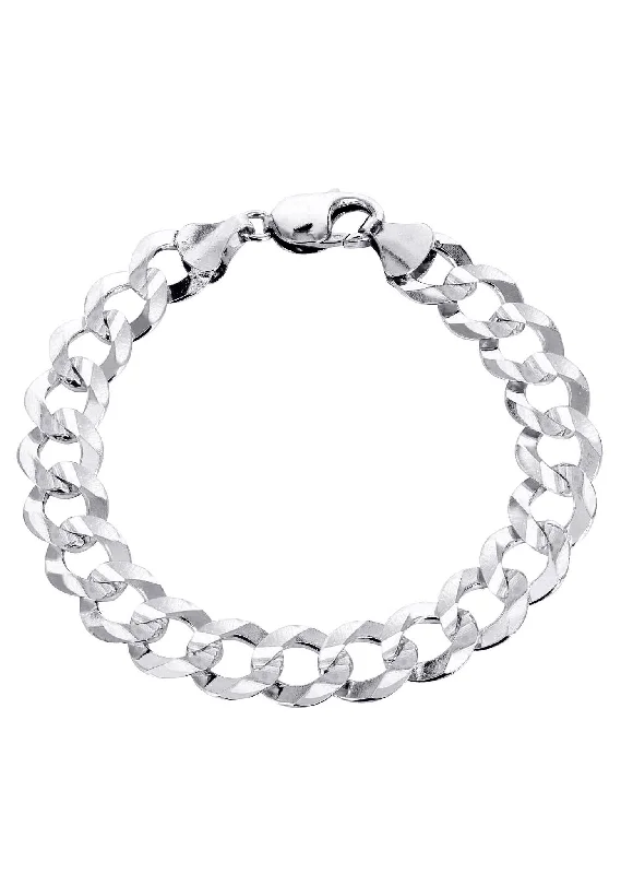 Solid Mens Cuban Curb Link Bracelet 10K/14K White Gold