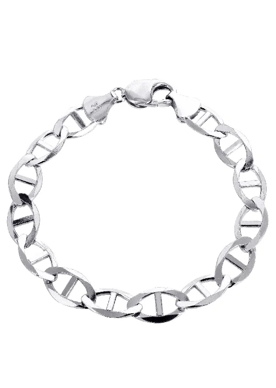 Solid Mens Mariner Bracelet 10K/14K White Gold