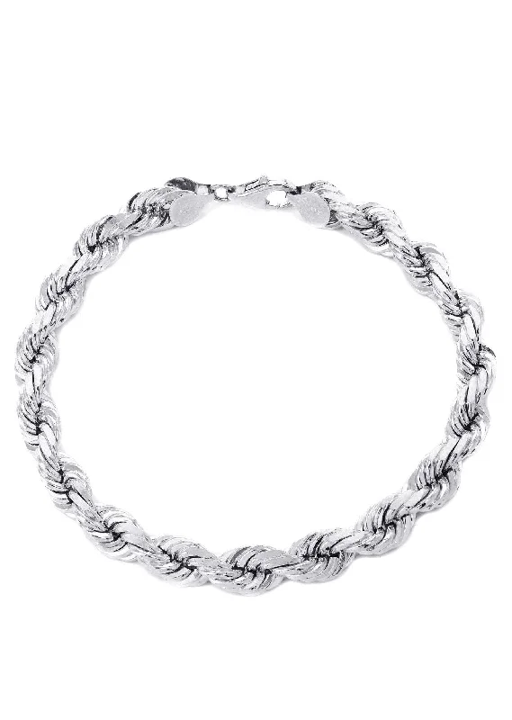 Solid Mens Rope Bracelet 10K/14K White Gold