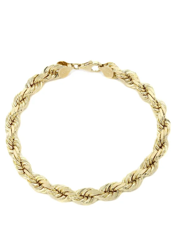 Solid Mens Rope Bracelet 10K/14K Yellow Gold