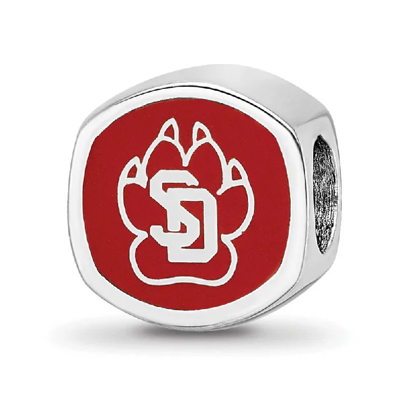 Jewelry Deals That Outshine The Rest Sterling Silver Rhodium Plated U of South Dakota Enamel Cushion Bead