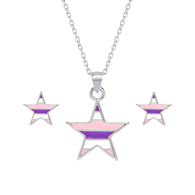 Striped Star Necklace and Earrings Set