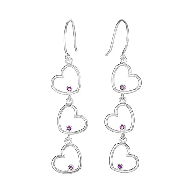 Flash Jewelry Sale – Get Stunning Pieces At Low Prices Triple Heart Amethyst Dangle Earrings in Sterling Silver Flash Jewelry Sale – Get Stunning Pieces At Low Prices Triple Heart Amethyst Dangle Earrings in Sterling Silver