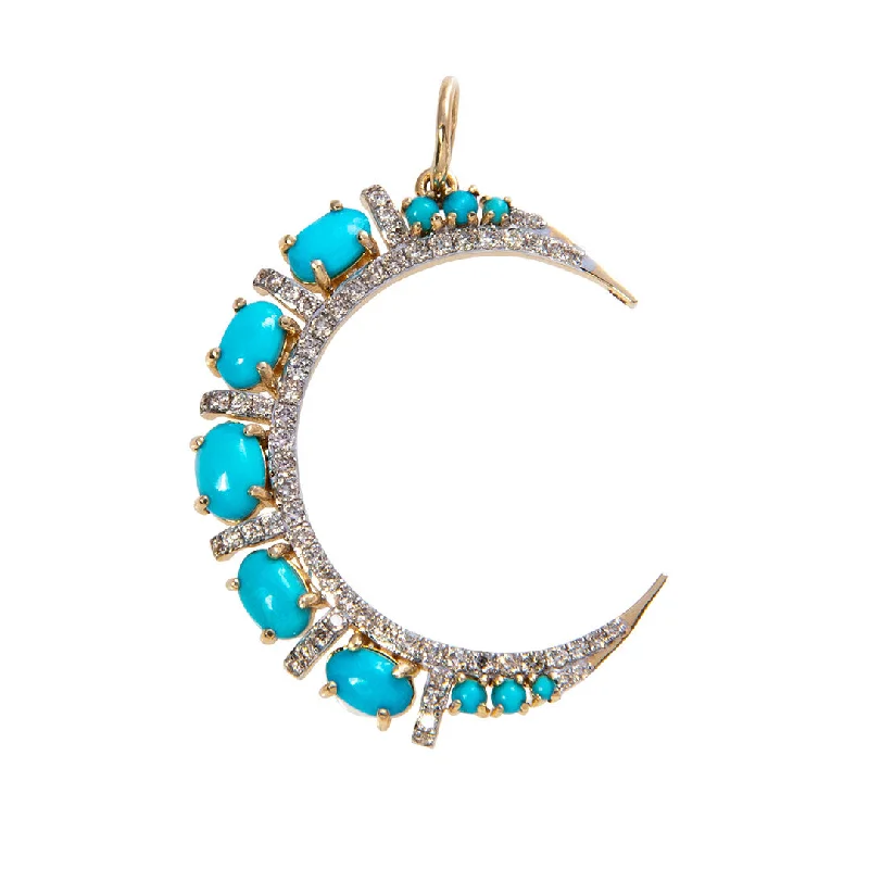 Turquoise & Diamond 14K Yellow Gold Crescent Pendant