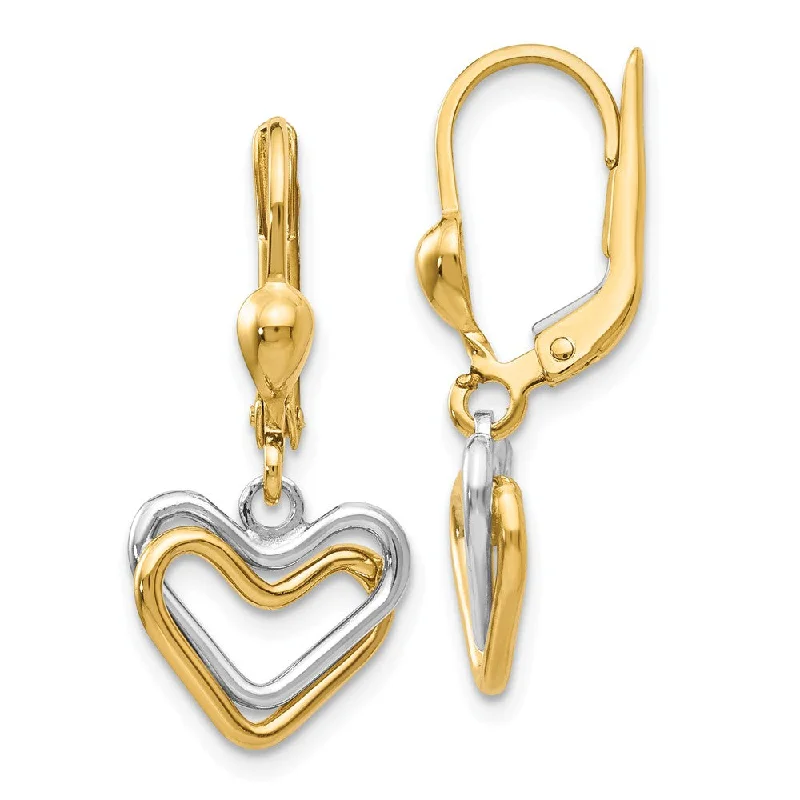 Upgrade Your Jewelry Collection For Less Two Tone Double Heart Lever Back Earrings in 14k Gold Upgrade Your Jewelry Collection For Less Two Tone Double Heart Lever Back Earrings in 14k Gold