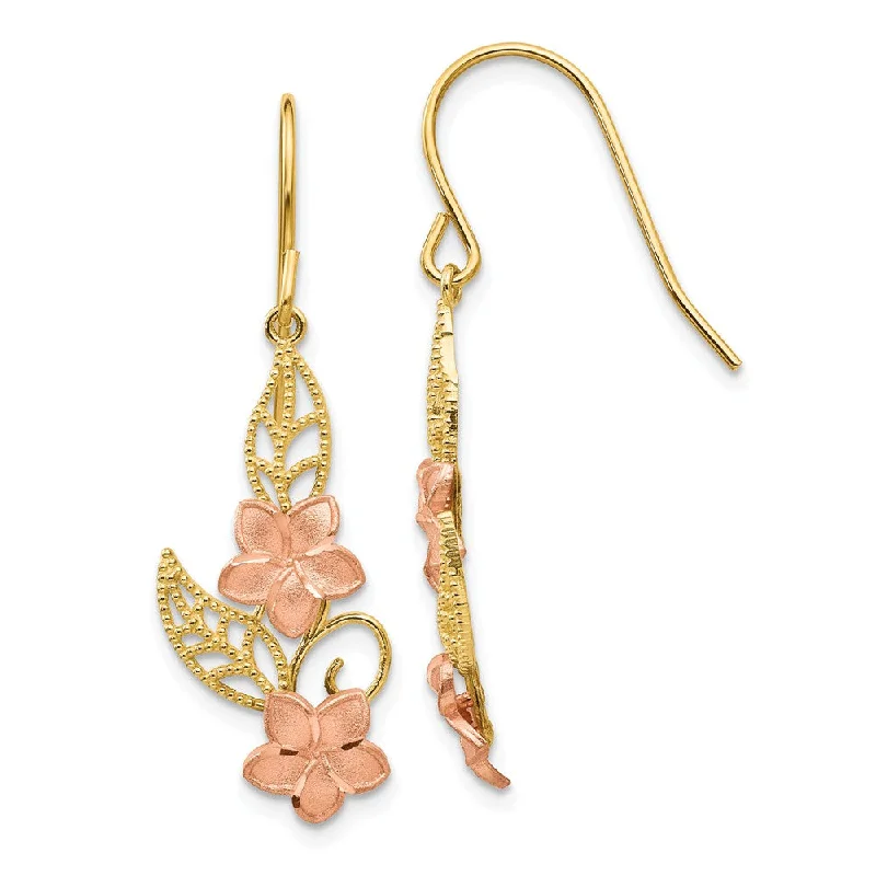 Affordable Elegance – Special Jewelry Sale Now Live Two Tone Double Plumeria Dangle Earrings in 14k Yellow and Rose Gold Affordable Elegance – Special Jewelry Sale Now Live Two Tone Double Plumeria Dangle Earrings in 14k Yellow and Rose Gold