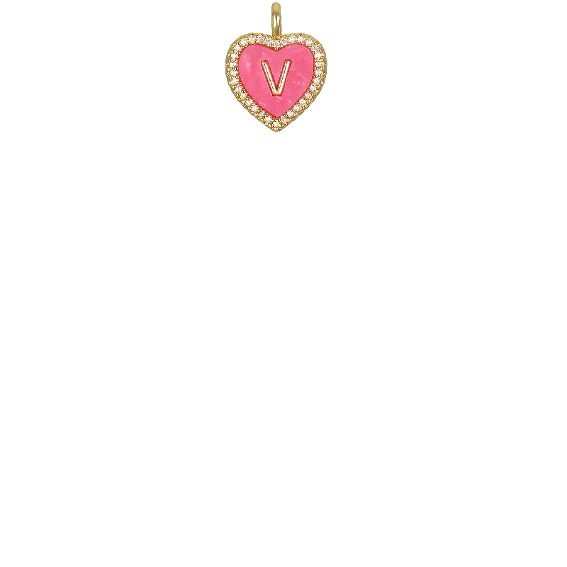 Must-Have Jewelry Pieces At Reduced Prices "V" Pink Heart Initial Charm