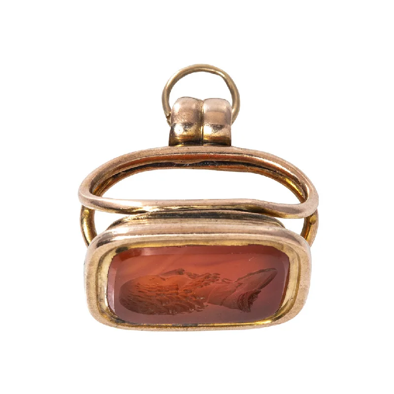 Victorian Carnelian Intaglio Seal 10K Gold Fob Pendant