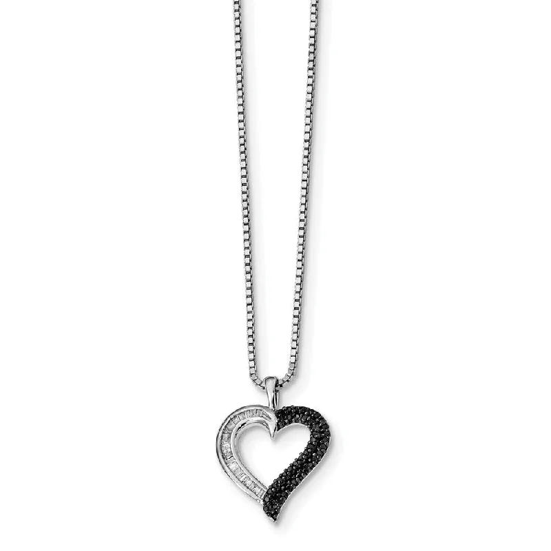 Affordable Gold-Plated Jewelry For Modern Fashion 1/4 Cttw Black & White Diamond 16mm Heart Necklace in Sterling Silver Affordable Gold-Plated Jewelry For Modern Fashion 1/4 Cttw Black & White Diamond 16mm Heart Necklace in Sterling Silver