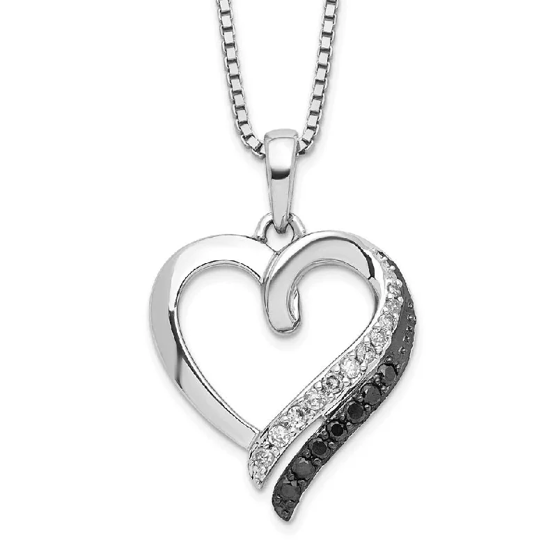 Luxury Handcrafted Jewelry For Elegant Looks 1/5 Cttw Black & White Diamond 17mm Heart Necklace in Sterling Silver Luxury Handcrafted Jewelry For Elegant Looks 1/5 Cttw Black & White Diamond 17mm Heart Necklace in Sterling Silver