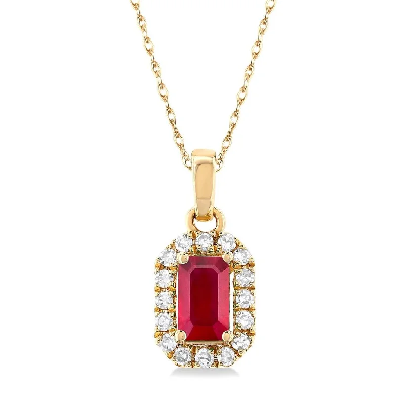 10K Yellow Gold Ruby And Diamond Halo Pendant Necklace