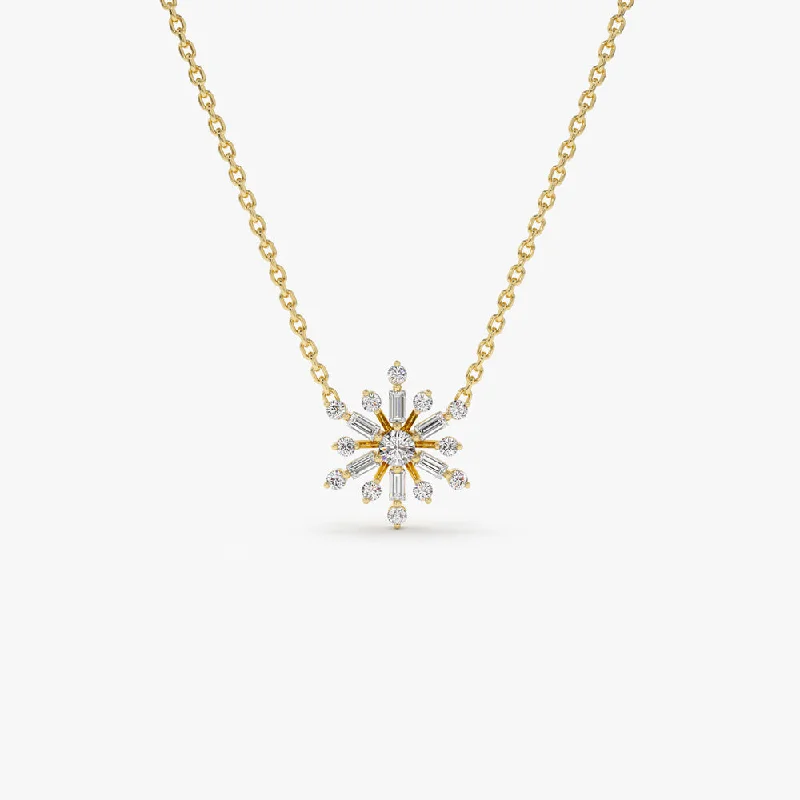 Must-Have Jewelry At Irresistible Discounts 14k Baguette and Round Diamond Snowflake Necklace Must-Have Jewelry At Irresistible Discounts 14k Baguette and Round Diamond Snowflake Necklace