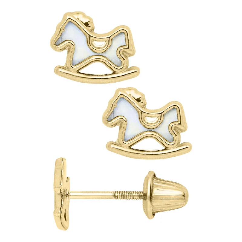 14k Children's Rocking Horse Mother of Pearl Earrings