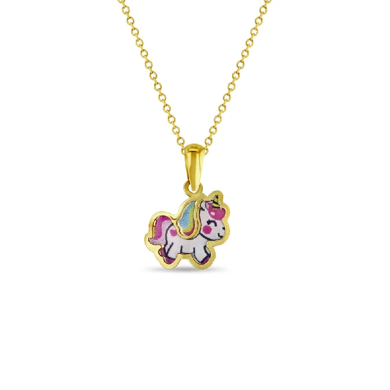 14k Gold Joyful Unicorn Baby / Toddler / Kids Pendant/Necklace Enamel