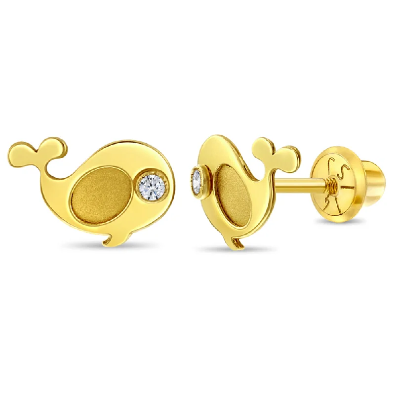 Huge Savings On Timeless Jewelry Collections 14k Gold Swimming Whale Clear Toddler / Kids / Girls Earrings Safety Screw Back Huge Savings On Timeless Jewelry Collections 14k Gold Swimming Whale Clear Toddler / Kids / Girls Earrings Safety Screw Back