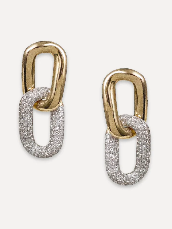 14K Two Tone Diamond Chain Link Studs