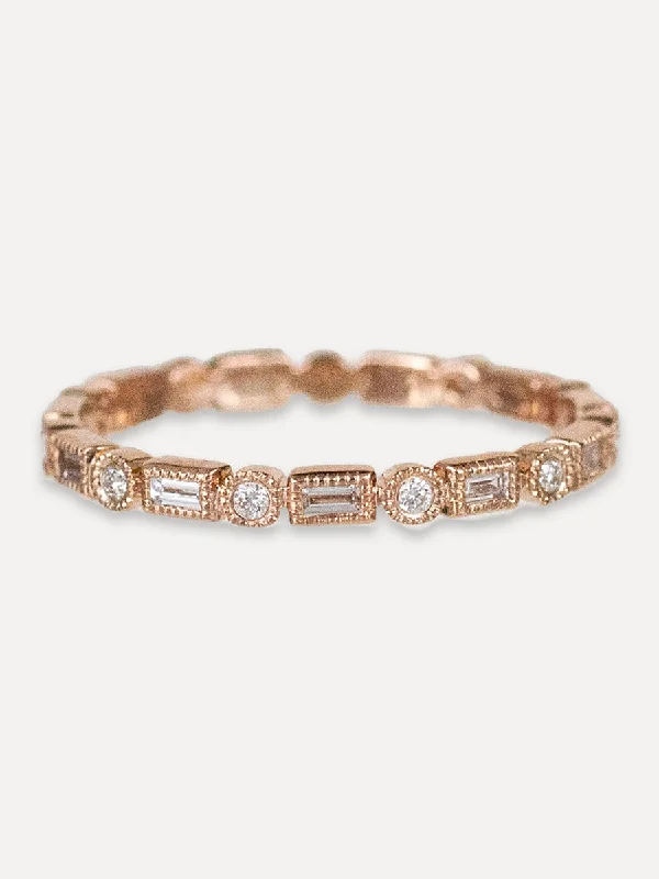 Affordable Glamour – Premium Jewelry For Less 14K Baguette & Round Diamond Milgrain Band Affordable Glamour – Premium Jewelry For Less 14K Baguette & Round Diamond Milgrain Band