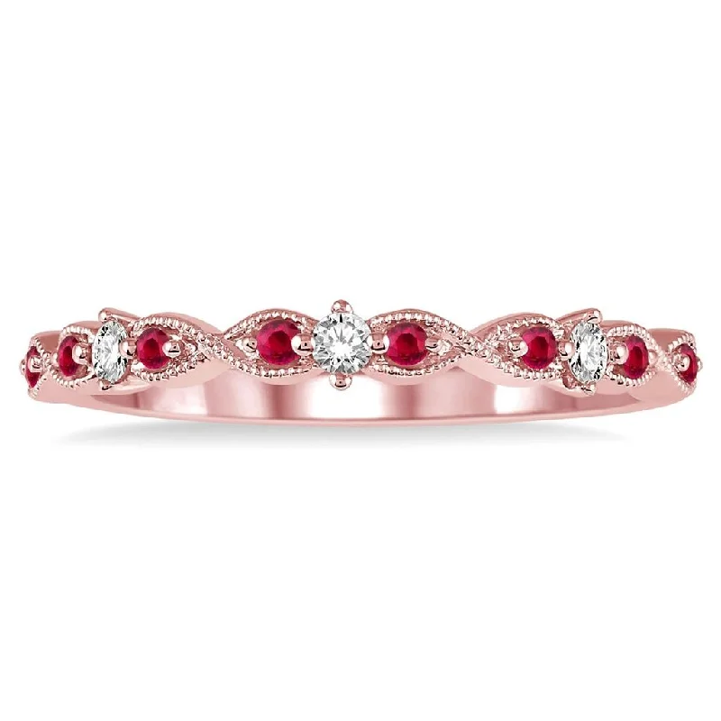 Huge Markdowns On Premium Jewelry Styles 14K Rose Gold Twist Milgrain Ruby And Diamond Ring Huge Markdowns On Premium Jewelry Styles 14K Rose Gold Twist Milgrain Ruby And Diamond Ring