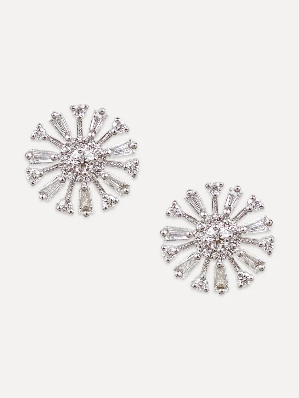 14k Diamond Baguette Sunburst Studs