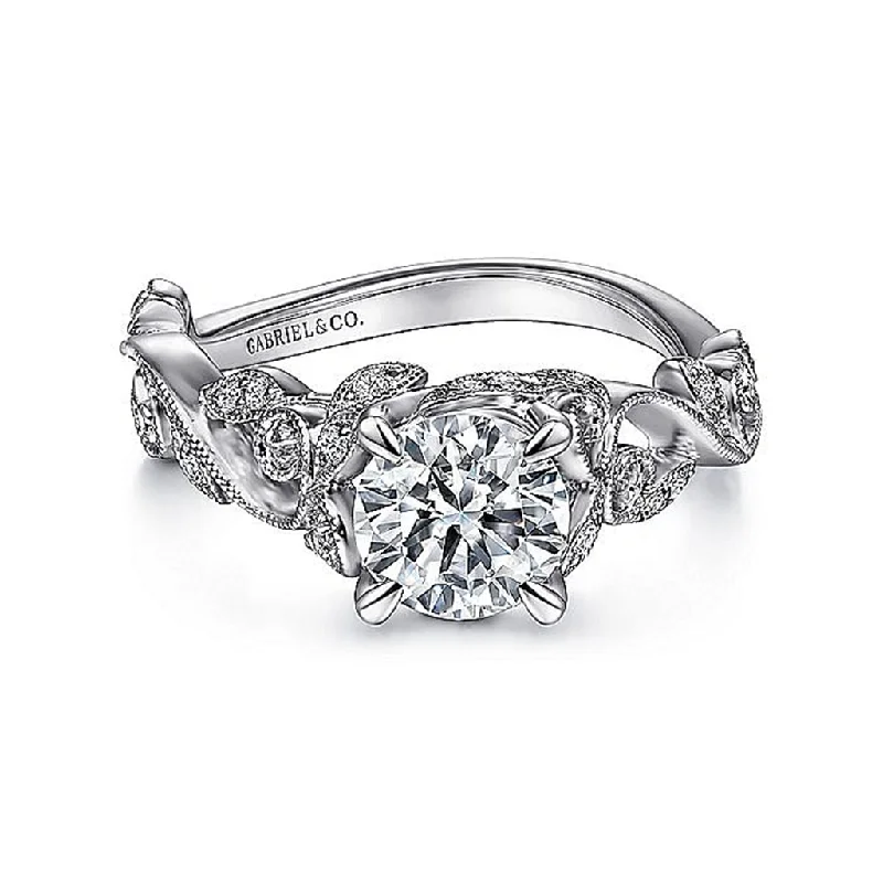 14K White Gold 'Martedi' Free Form Round Natural Diamonds Engagement Ring