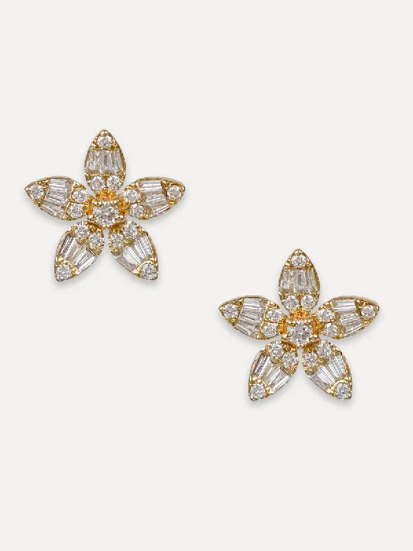 14K Baguette Diamond Flower Petal Studs