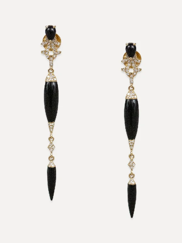 14K Black Onyx & Diamond Drop Studs