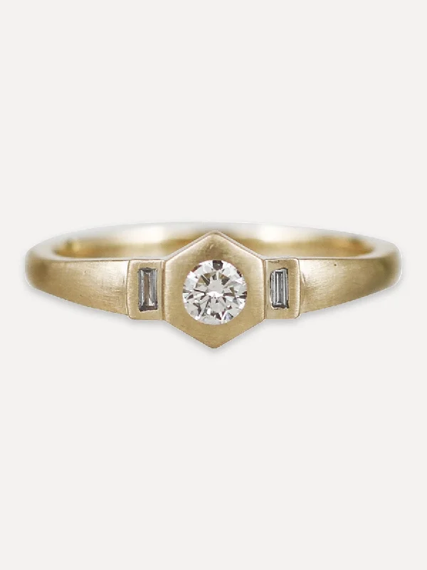 14K Brilliant Diamond Trio Signet Ring