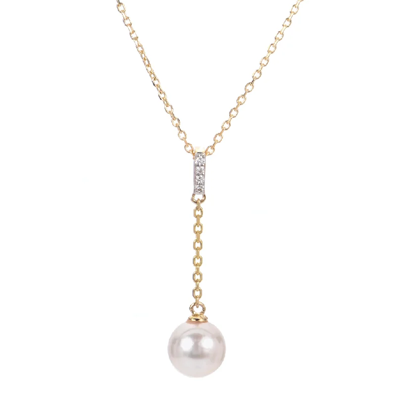 Get Your Favorite Jewelry At The Best Price 14K Yellow Gold Diamond And Pearl Y Necklace Get Your Favorite Jewelry At The Best Price 14K Yellow Gold Diamond And Pearl Y Necklace