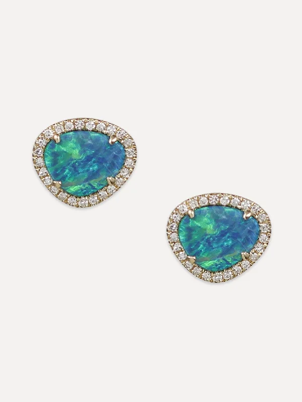 14K Diamond Halo & Opal Rose Cut Studs