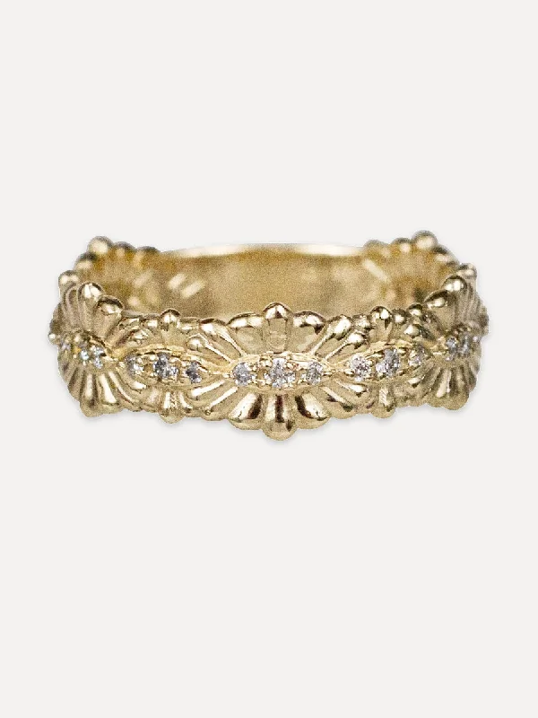 14K Diamond Laurel Floral Band