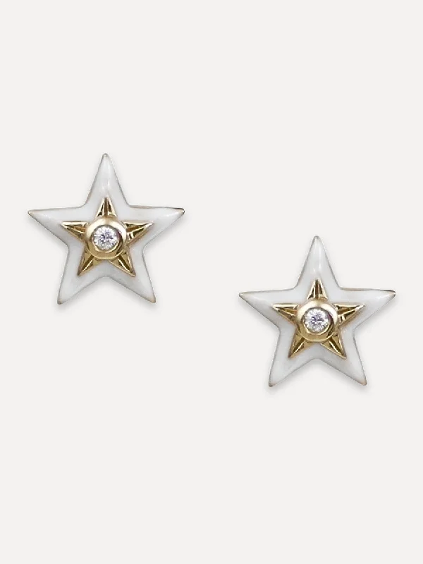 Must-Have Jewelry At Irresistible Discounts 14K Diamond & White Enamel Star Studs