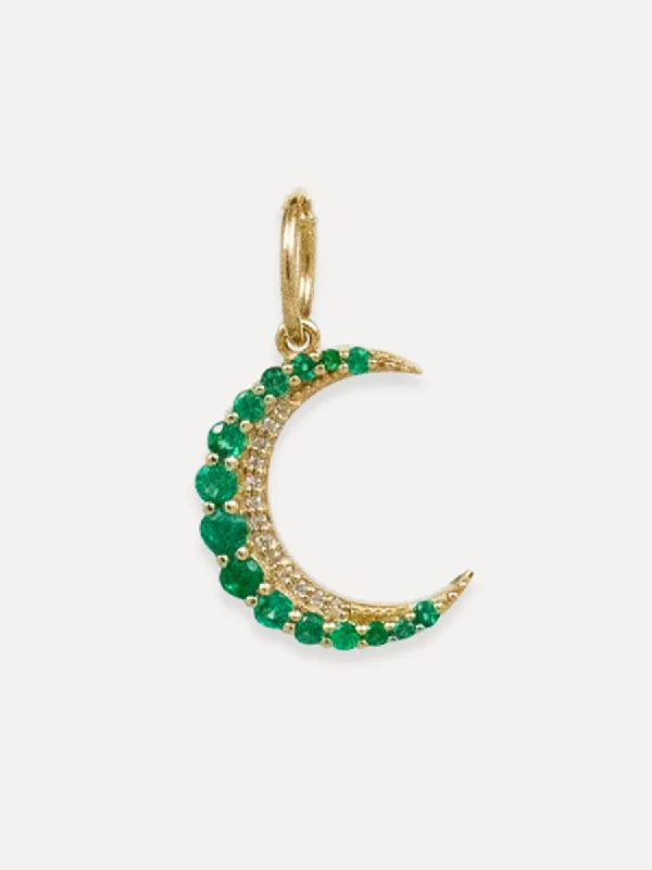 14K Emerald Crescent Moon Charm