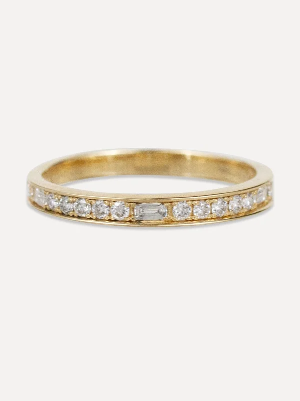 14K Round & Baguette Diamond Channel Set Ring