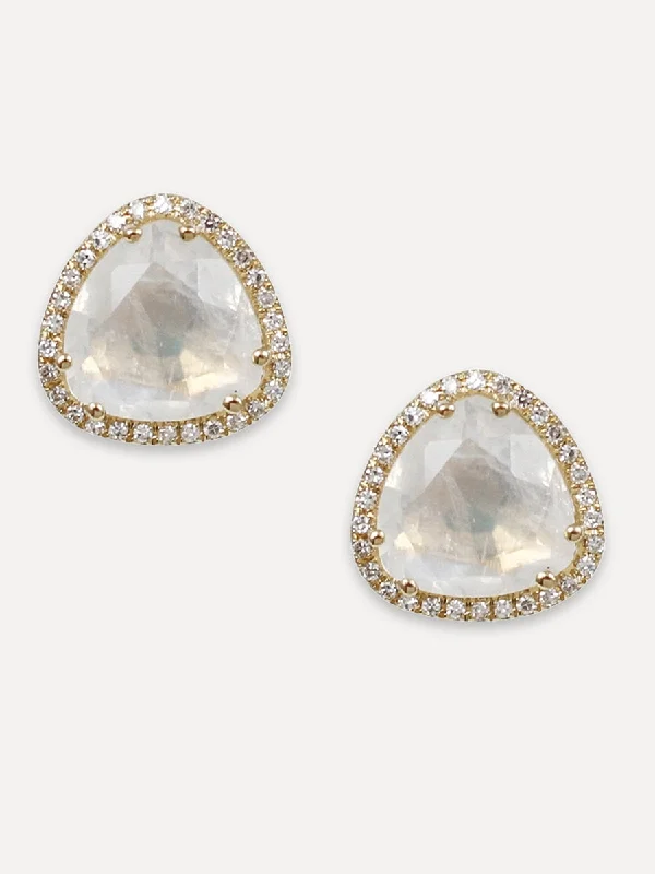 14K Diamond Halo Moonstone Studs