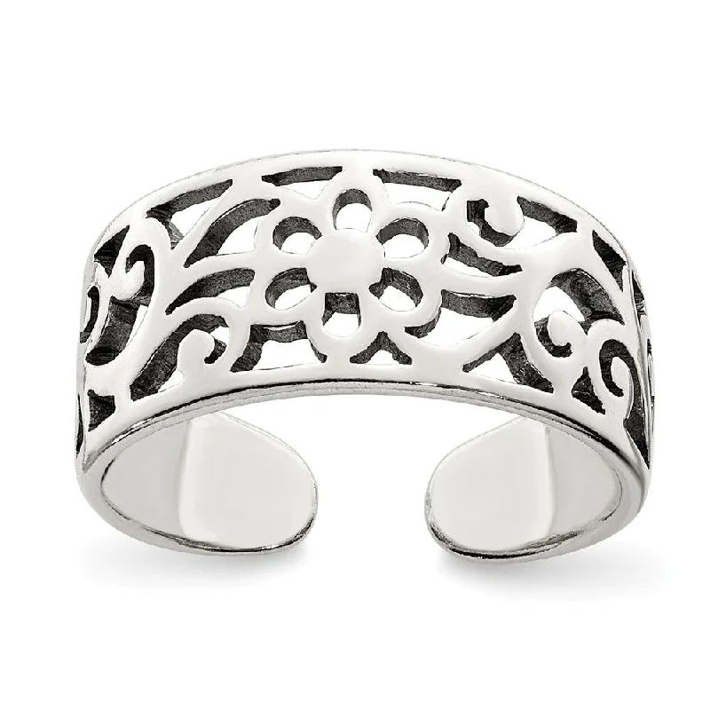 Elegant Jewelry At Unbeatable Prices – Shop Today 7mm Antiqued Floral Toe Ring in Sterling Silver