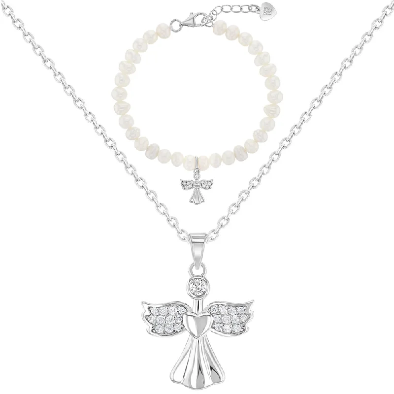 Flash Sale On Stunning Jewelry – Don't Miss Out 925 Sterling Silver Guardian Angel Necklace & Bracelet Jewelry Set For Girls Flash Sale On Stunning Jewelry – Don't Miss Out 925 Sterling Silver Guardian Angel Necklace & Bracelet Jewelry Set For Girls