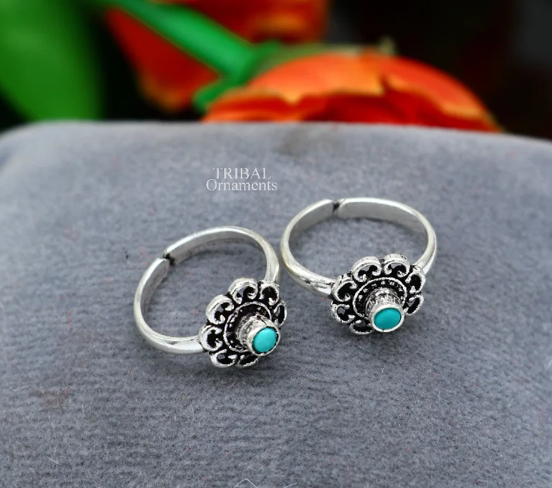 Elevate Your Outfit With Discounted Statement Jewelry 925 sterling silver handmade fabulous tiny toe ring band turquoise stone tribal belly dance vintage style ethnic jewelry from India toer144 Elevate Your Outfit With Discounted Statement Jewelry 925 sterling silver handmade fabulous tiny toe ring band turquoise stone tribal belly dance vintage style ethnic jewelry from India toer144