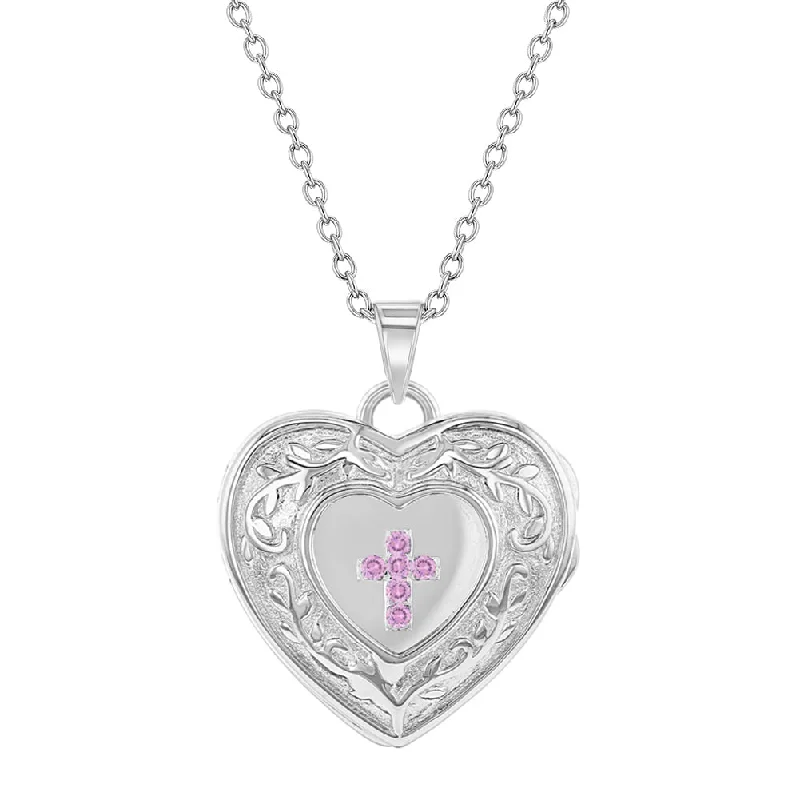 Shop Dazzling Jewelry At The Best Prices 925 Sterling Silver Pink Cubic Zirconia Religious Cross Heart Locket Necklace for Girls Shop Dazzling Jewelry At The Best Prices 925 Sterling Silver Pink Cubic Zirconia Religious Cross Heart Locket Necklace for Girls