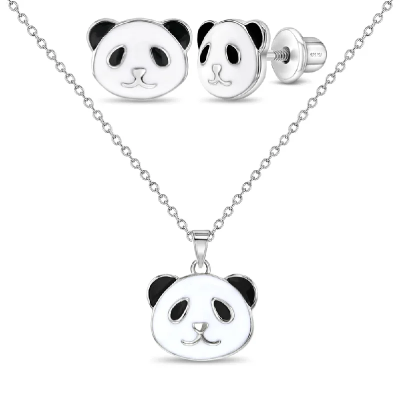 Sparkle More For Less – Jewelry Sale Happening Now 925 Sterling Silver White & Black Enamel Panda Bear Jewelry Set for Children & Teens Sparkle More For Less – Jewelry Sale Happening Now 925 Sterling Silver White & Black Enamel Panda Bear Jewelry Set for Children & Teens