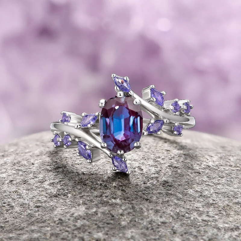 Stunning Jewelry At A Fraction Of The Price Alexandrite & Cornflower Sapphire Fairy Leaf Ring- Sterling Silver Stunning Jewelry At A Fraction Of The Price Alexandrite & Cornflower Sapphire Fairy Leaf Ring- Sterling Silver