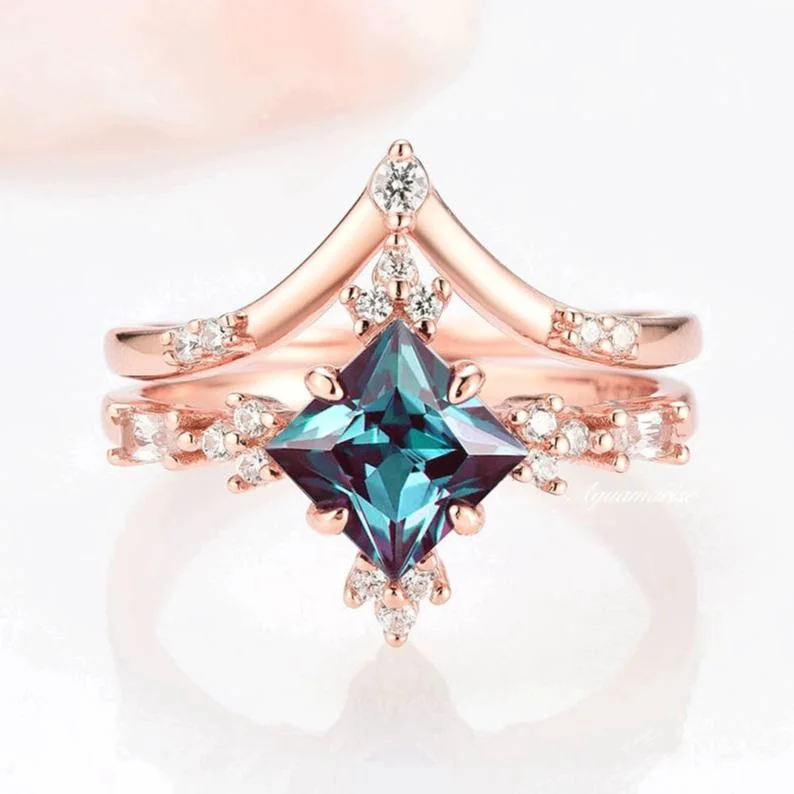 Affordable Luxury Jewelry For Every Occasion Alexandrite Ring Set- 14K Rose Gold Vermeil Affordable Luxury Jewelry For Every Occasion Alexandrite Ring Set- 14K Rose Gold Vermeil