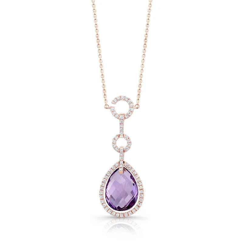 Limited-Time Jewelry Discounts – Shine Without The Splurge Amethyst Checkerboard Pear Shape Pendant With Diamond Border And Circle Links Bail In 14k Rose Gold (15x11mm) Limited-Time Jewelry Discounts – Shine Without The Splurge Amethyst Checkerboard Pear Shape Pendant With Diamond Border And Circle Links Bail In 14k Rose Gold (15x11mm)