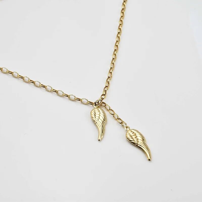 Angel Wings Belcher Chain 9K Gold Necklace