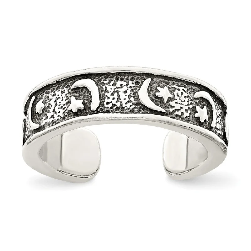 Get The Sparkle You Love At Prices You Adore Antiqued Moon And Star Toe Ring in Sterling Silver Get The Sparkle You Love At Prices You Adore Antiqued Moon And Star Toe Ring in Sterling Silver